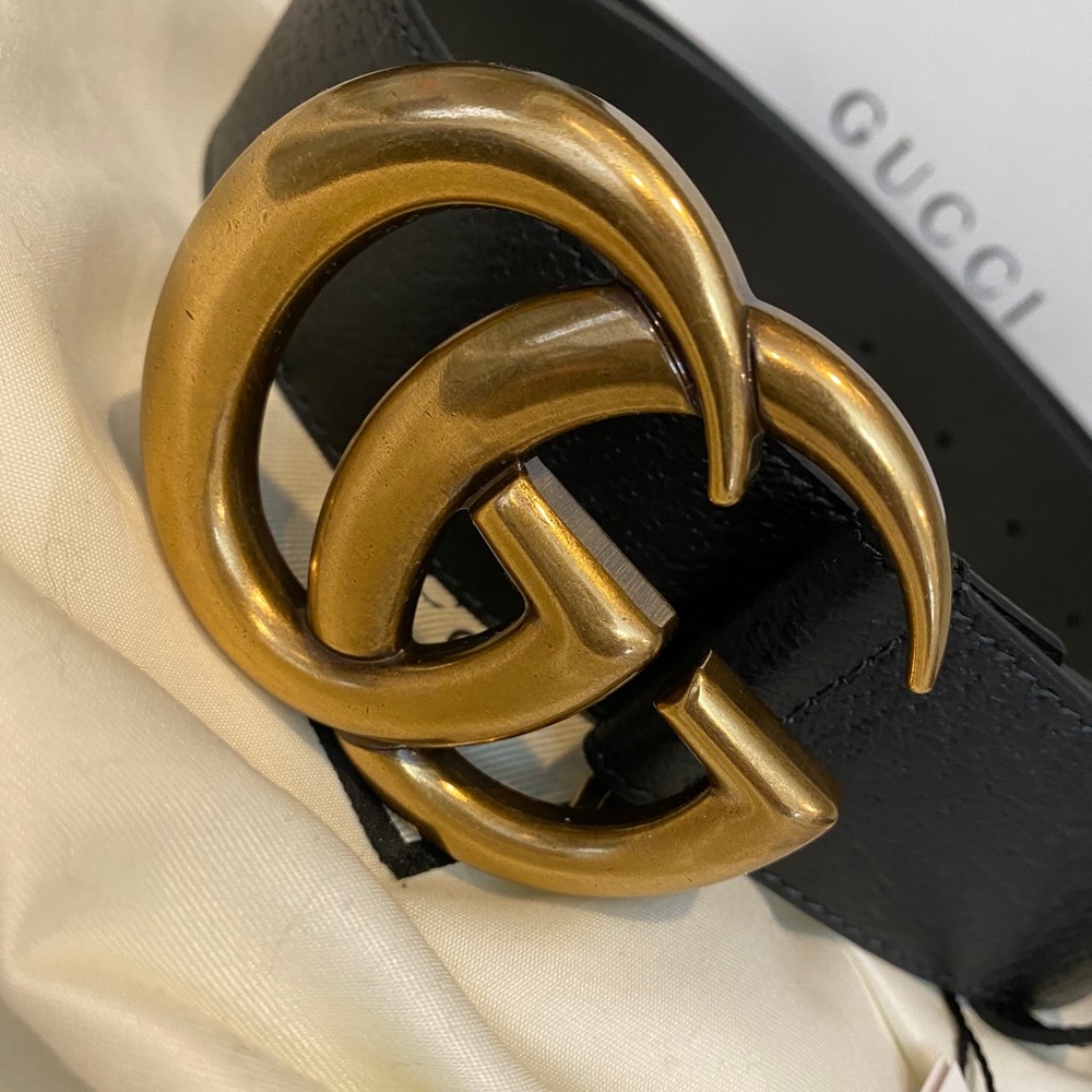 COPY - Gucci Black Leather Belt Gold GG Buckle